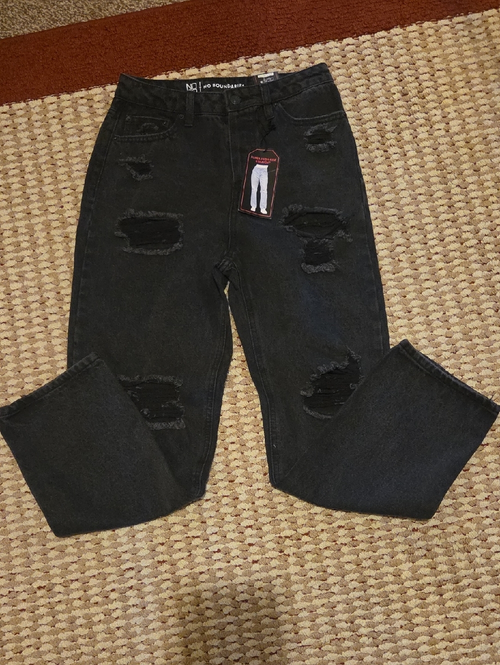 Super Highrise Straight Ripped Black Jeans Womens 5